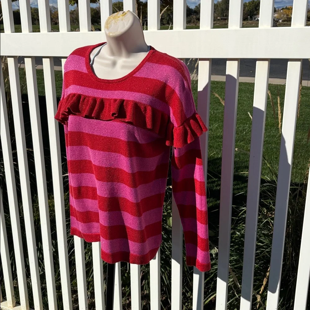 Kate Spade Red Pink Sparkle Sweater Size 14 Freshly Dry Cleaned